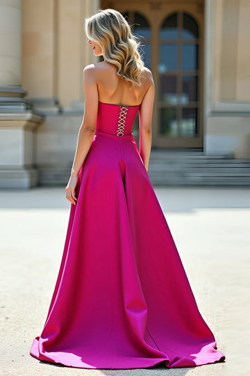 Fuchsia A Line Axelbandslös Balklänning med slits